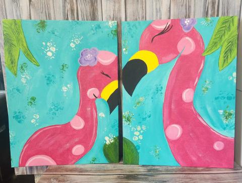Parent and Me flamingo painting