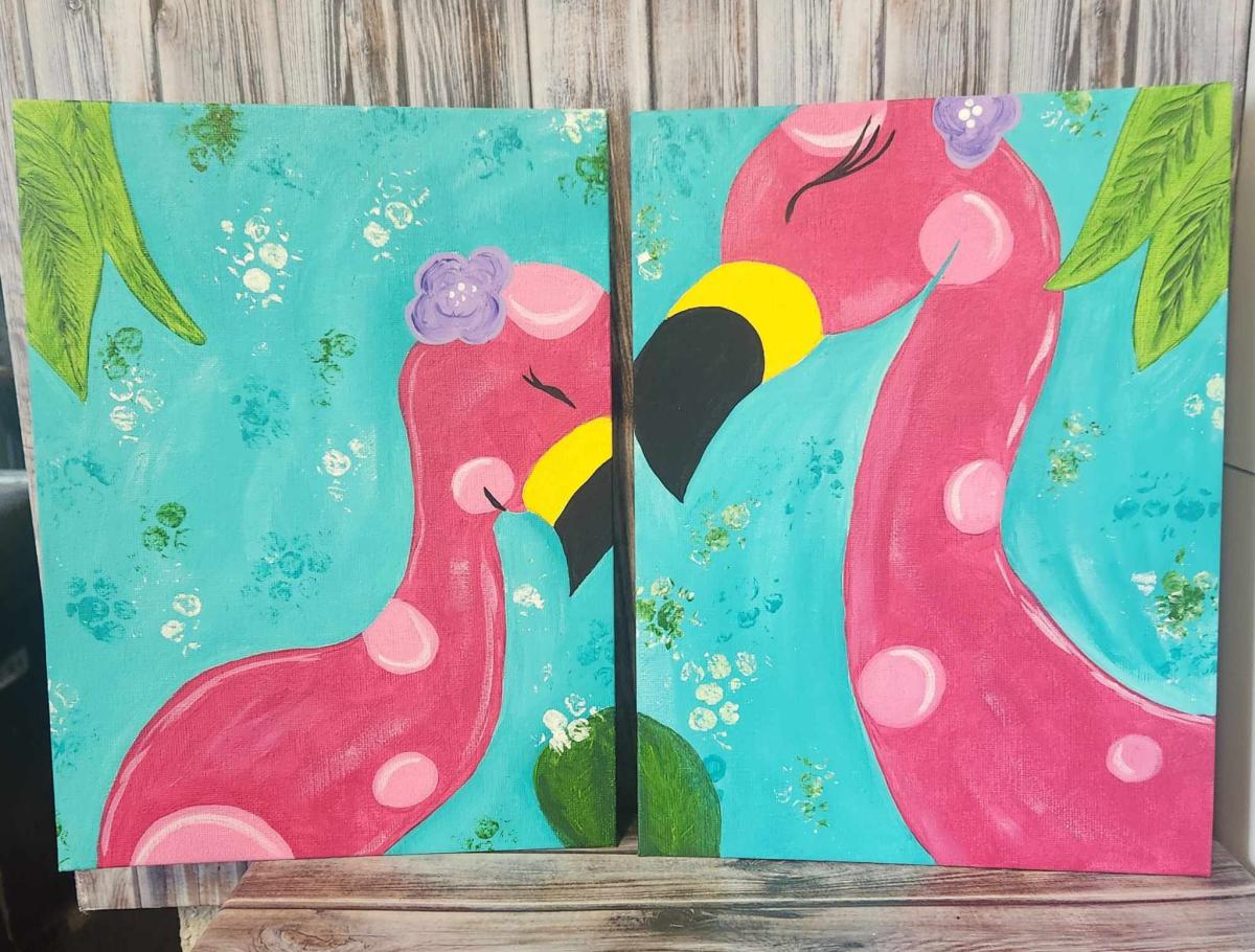 Parent and Me flamingo painting