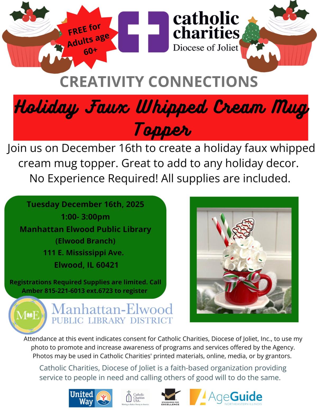 Holiday faux whipped cream mug topper