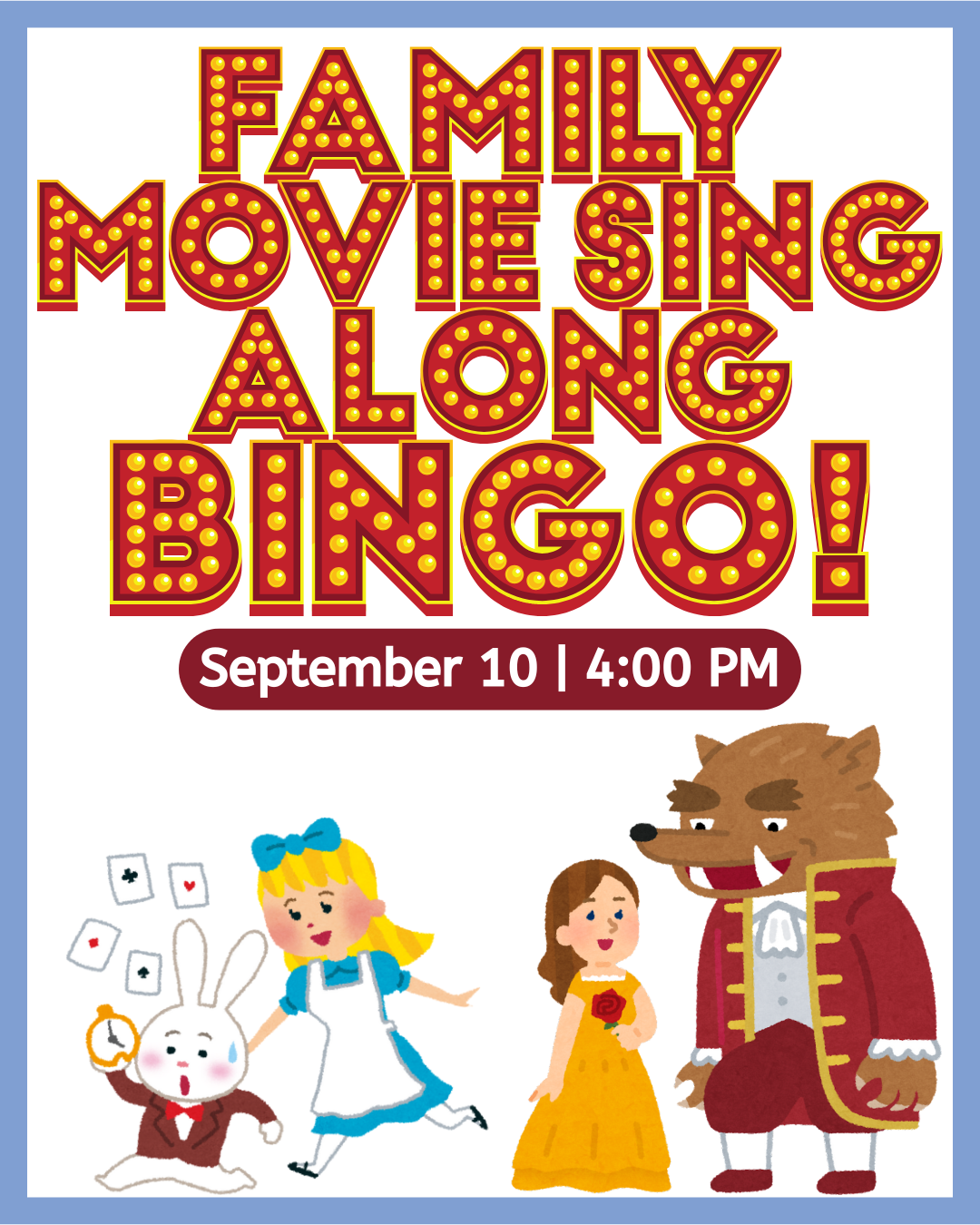 Family Movie Sing Along Bingo